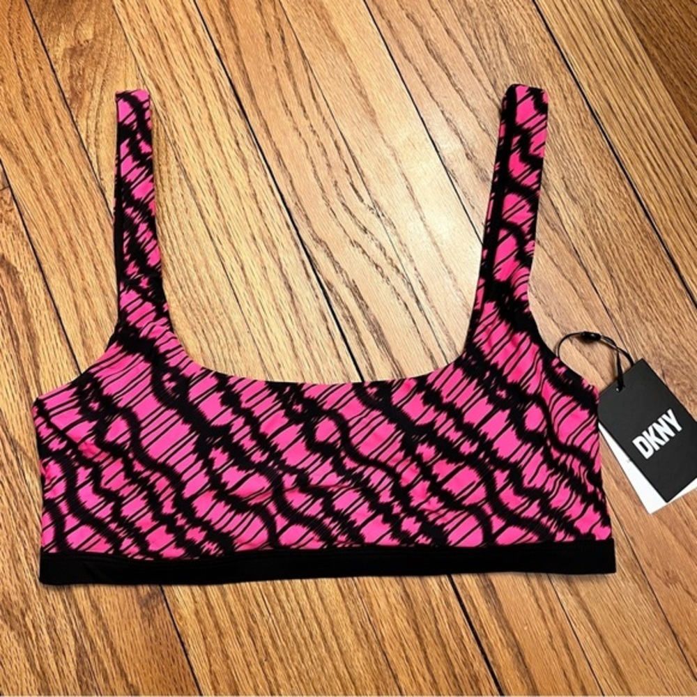 Dkny Womens Printed Square-Neck Bikini Top Swimsuit Pink Size Large